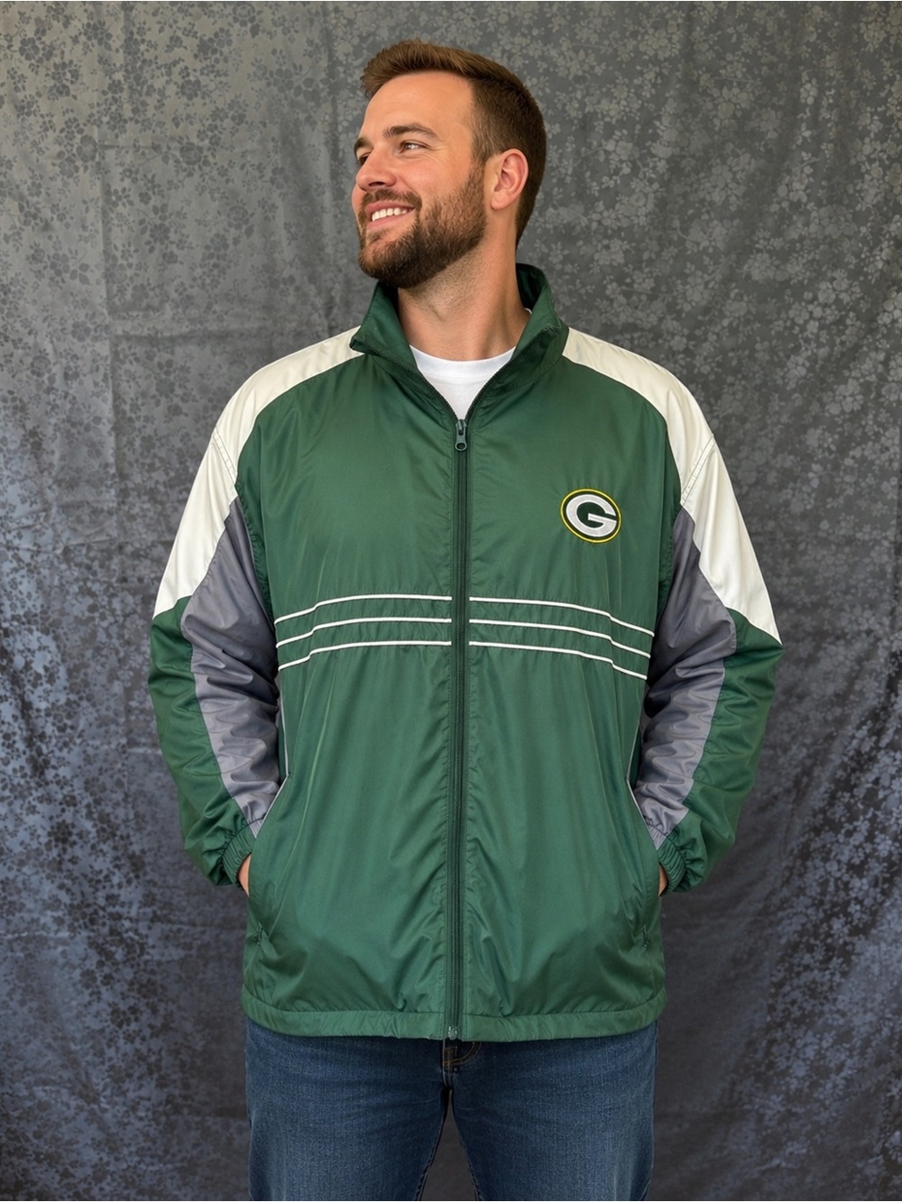 NFL Green, White & Gray Full-Zip Windbreaker Jacket